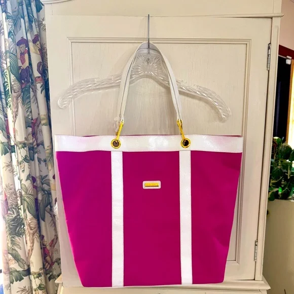 New St.John large nylon Tote/Purse hot pink - Picture 2 of 12